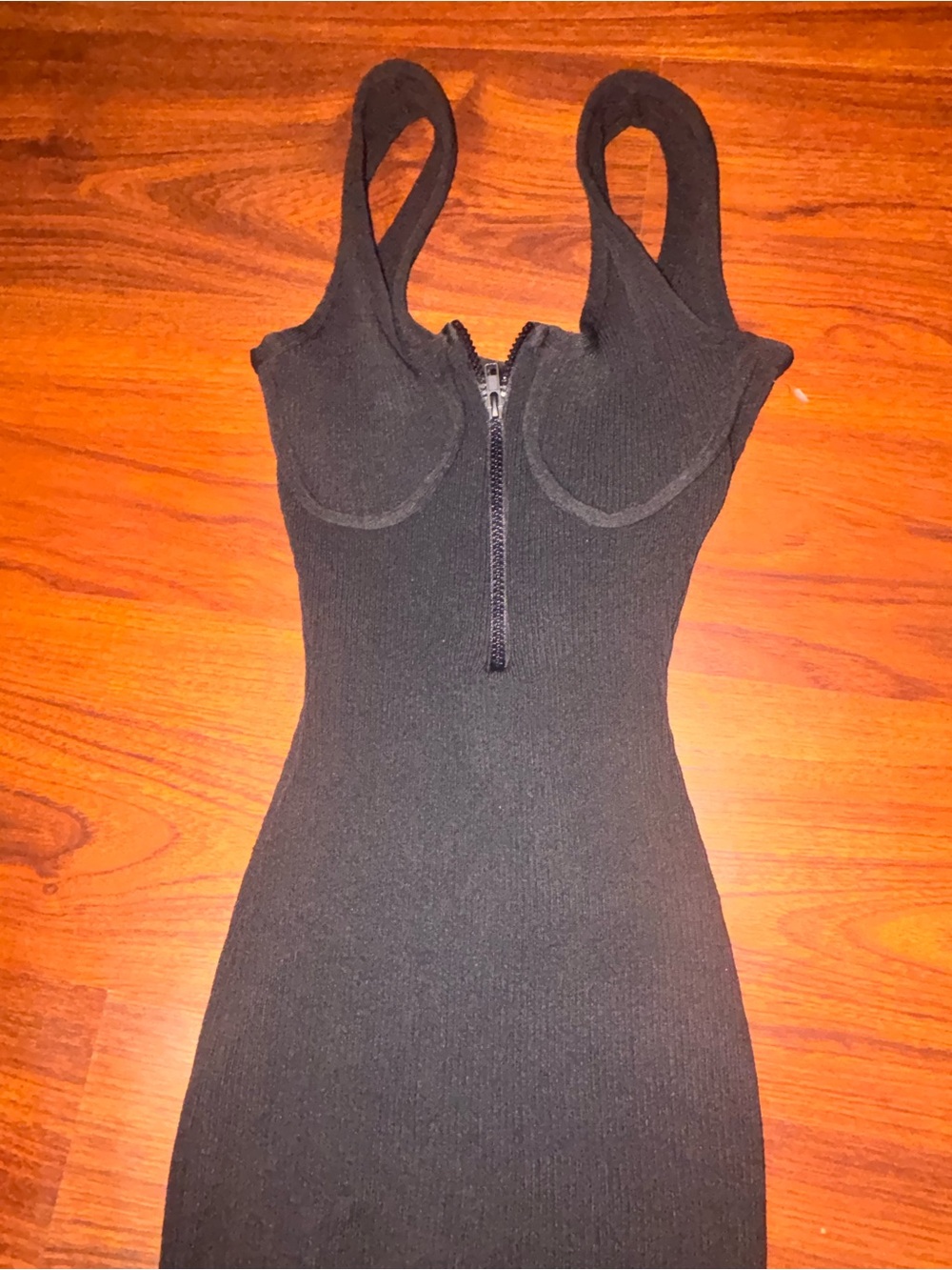 Black Ribbed Zip-Front Tank Top with Contour Cups